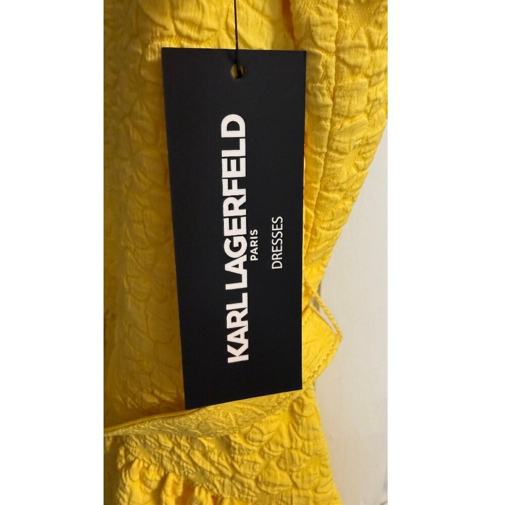 Karl Lagerfeld Yellow Floral Jacquard A-Line Dress with Flower Belt NWT! Size 12 - Picture 4 of 10